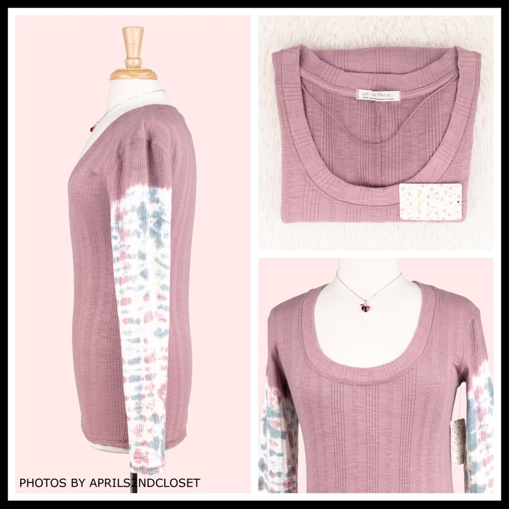 FREE PEOPLE BOHO TOP LONG SLEEVES RIB KNIT TEE A2C - Picture 5 of 16